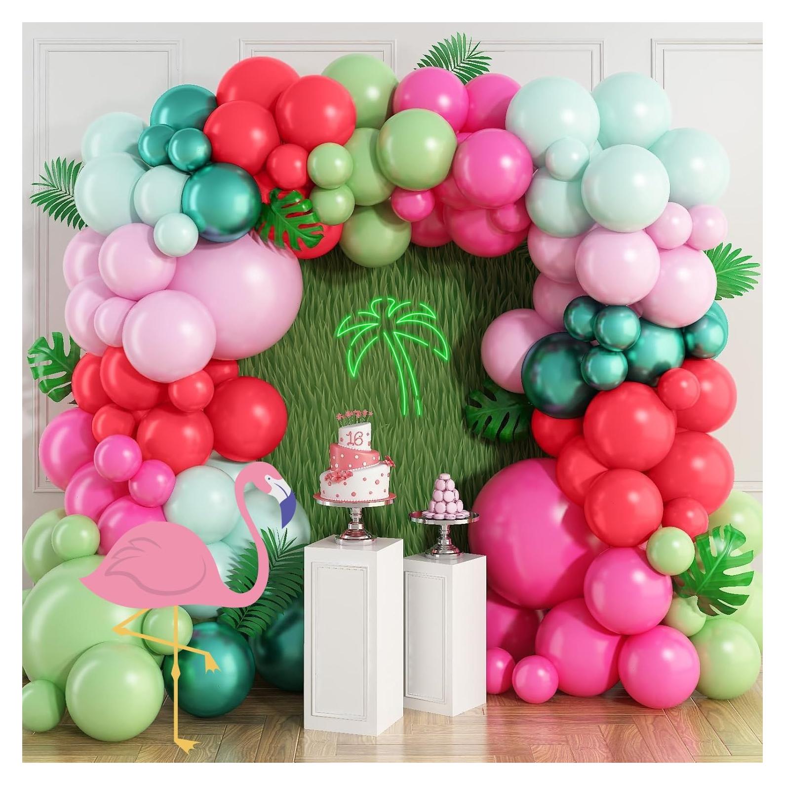 Kit de Arco de Globos Isndare Flamenco Rosa y Verde 120 Pzs