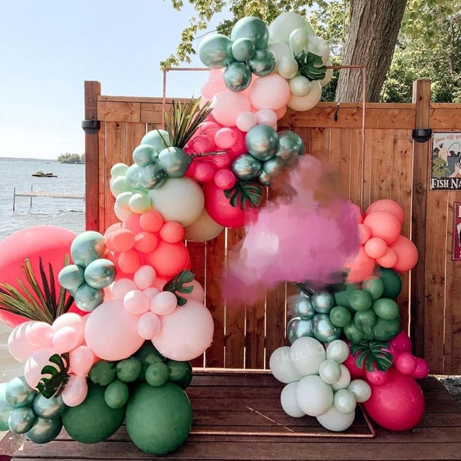 Kit de Arco de Globos Isndare Flamenco Rosa y Verde 120 Pzs