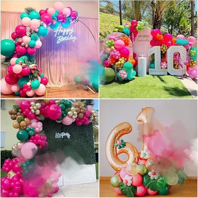 Kit de Arco de Globos Isndare Flamenco Rosa y Verde 120 Pzs
