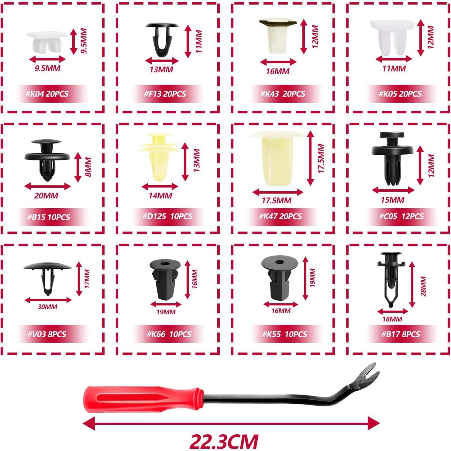 Clips de Retención Automotriz BSAMZO 166 Piezas 12 Tamaños