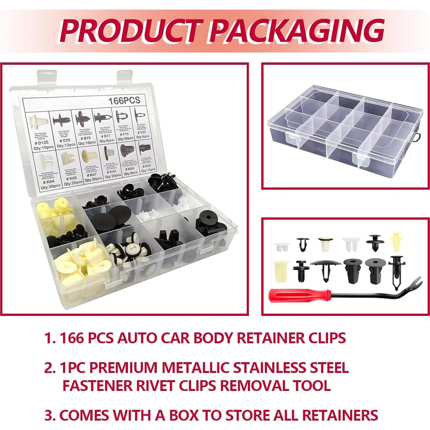 Clips de Retención Automotriz BSAMZO 166 Piezas 12 Tamaños