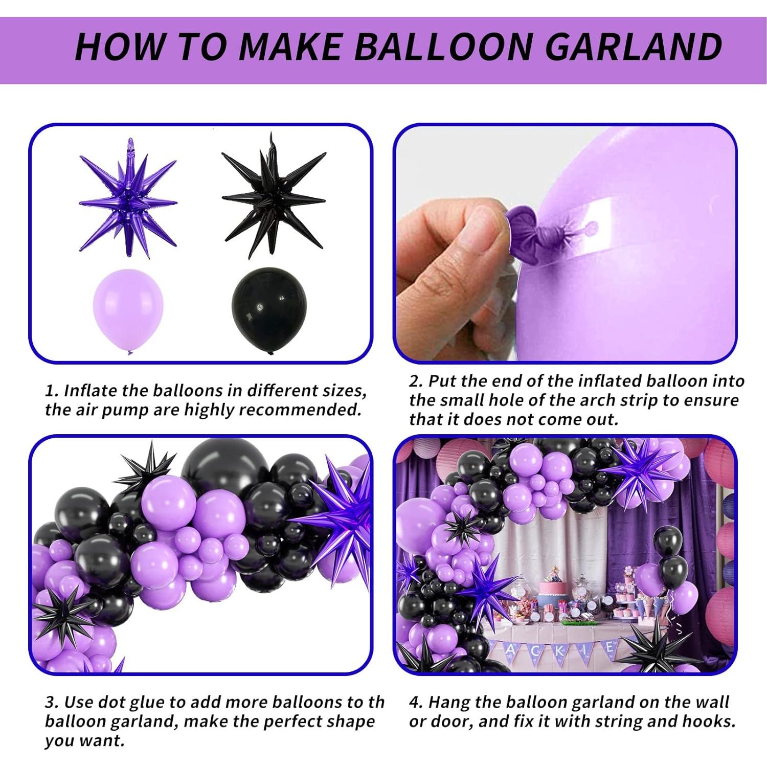 Kit de Arco de Globos Isndare Negro y Púrpura 45 cm 30 cm 25 cm