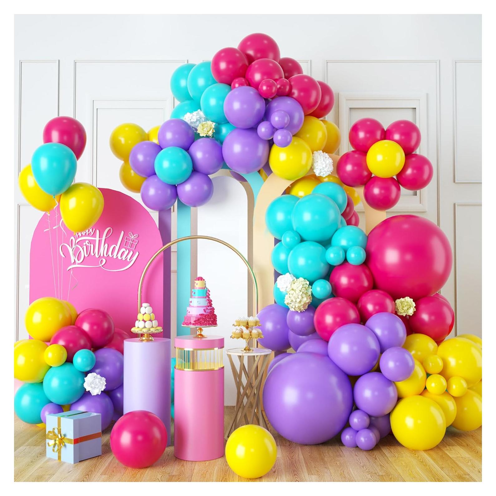 Arco de Globos Isndare Rosa, Azul, Amarillo y Púrpura