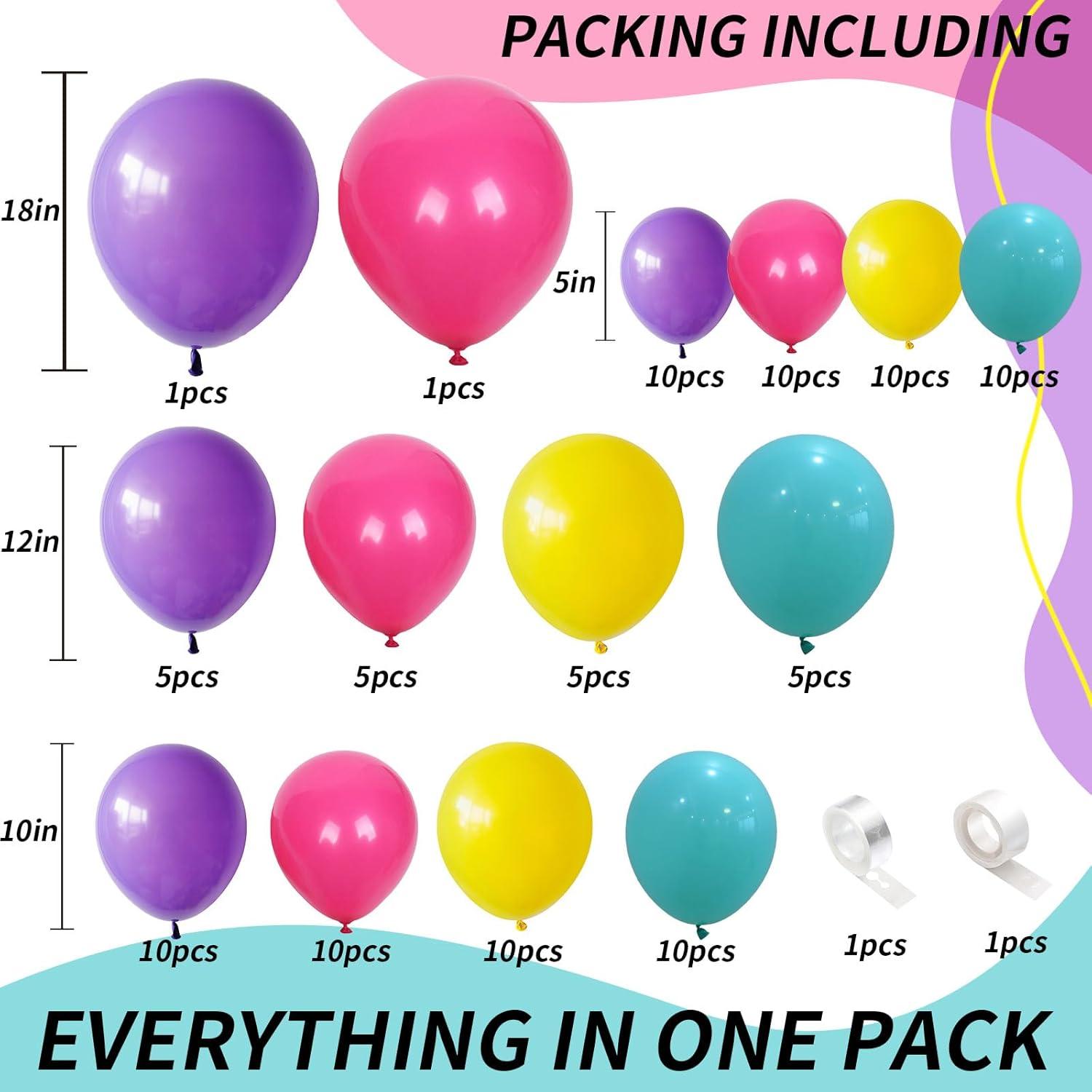 Arco de Globos Isndare Rosa, Azul, Amarillo y Púrpura