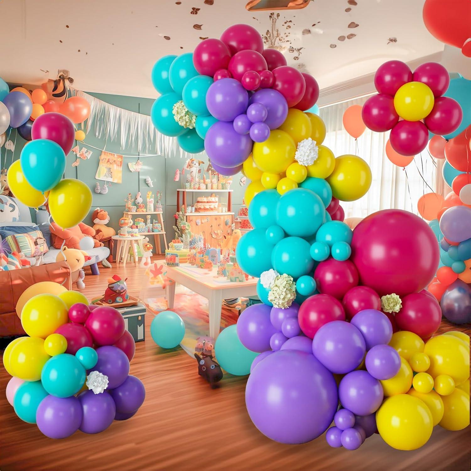 Arco de Globos Isndare Rosa, Azul, Amarillo y Púrpura