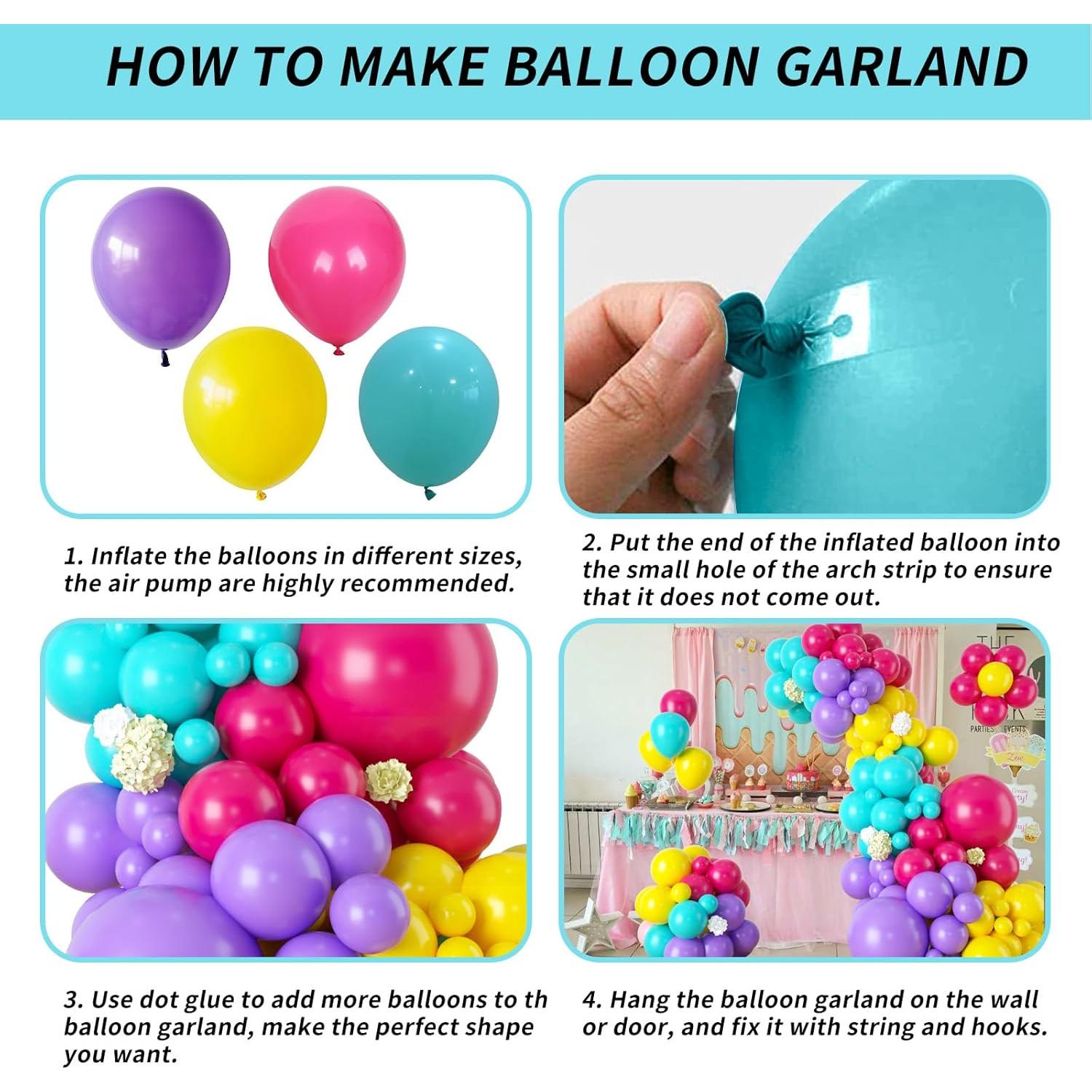 Arco de Globos Isndare Rosa, Azul, Amarillo y Púrpura