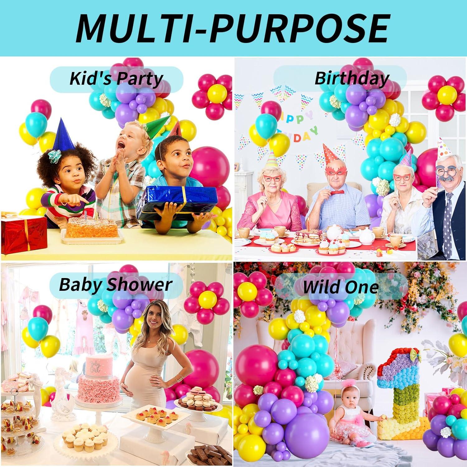 Arco de Globos Isndare Rosa, Azul, Amarillo y Púrpura