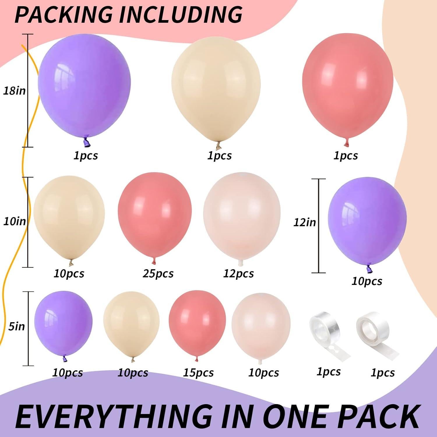 Kit Arco de Globos Isndare Rosa Púrpura y Blanco 105 Piezas