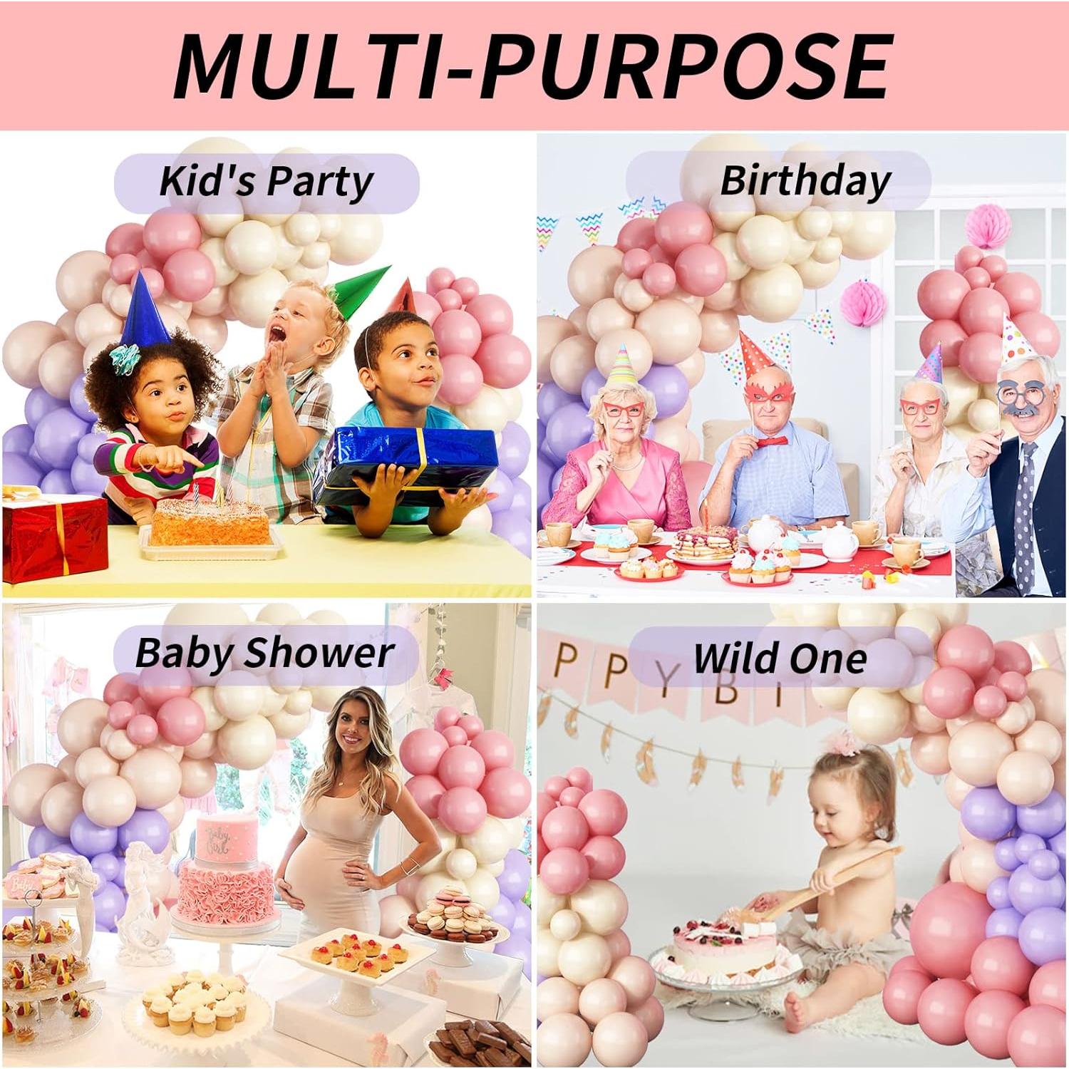 Kit Arco de Globos Isndare Rosa Púrpura y Blanco 105 Piezas