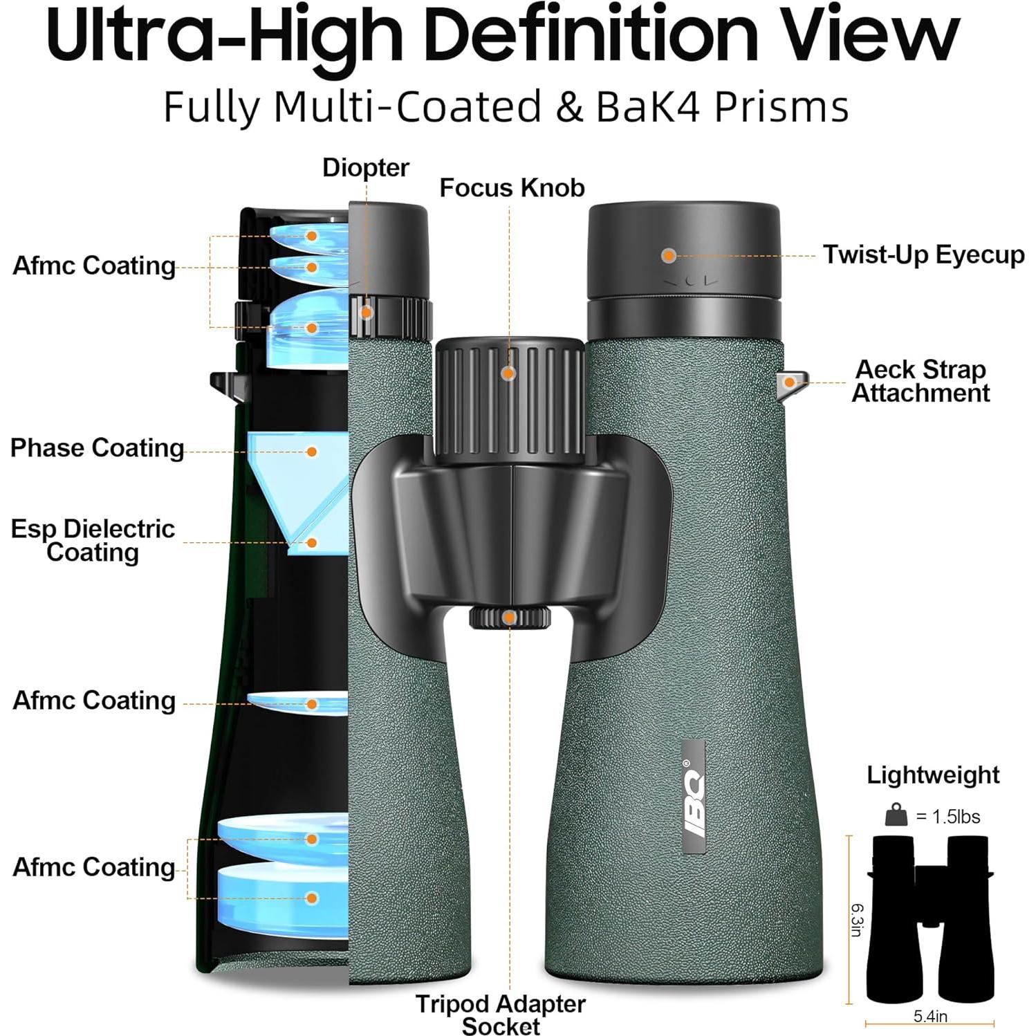 Binoculares IBQ 12x50mm Impermeables para Caza y Aves