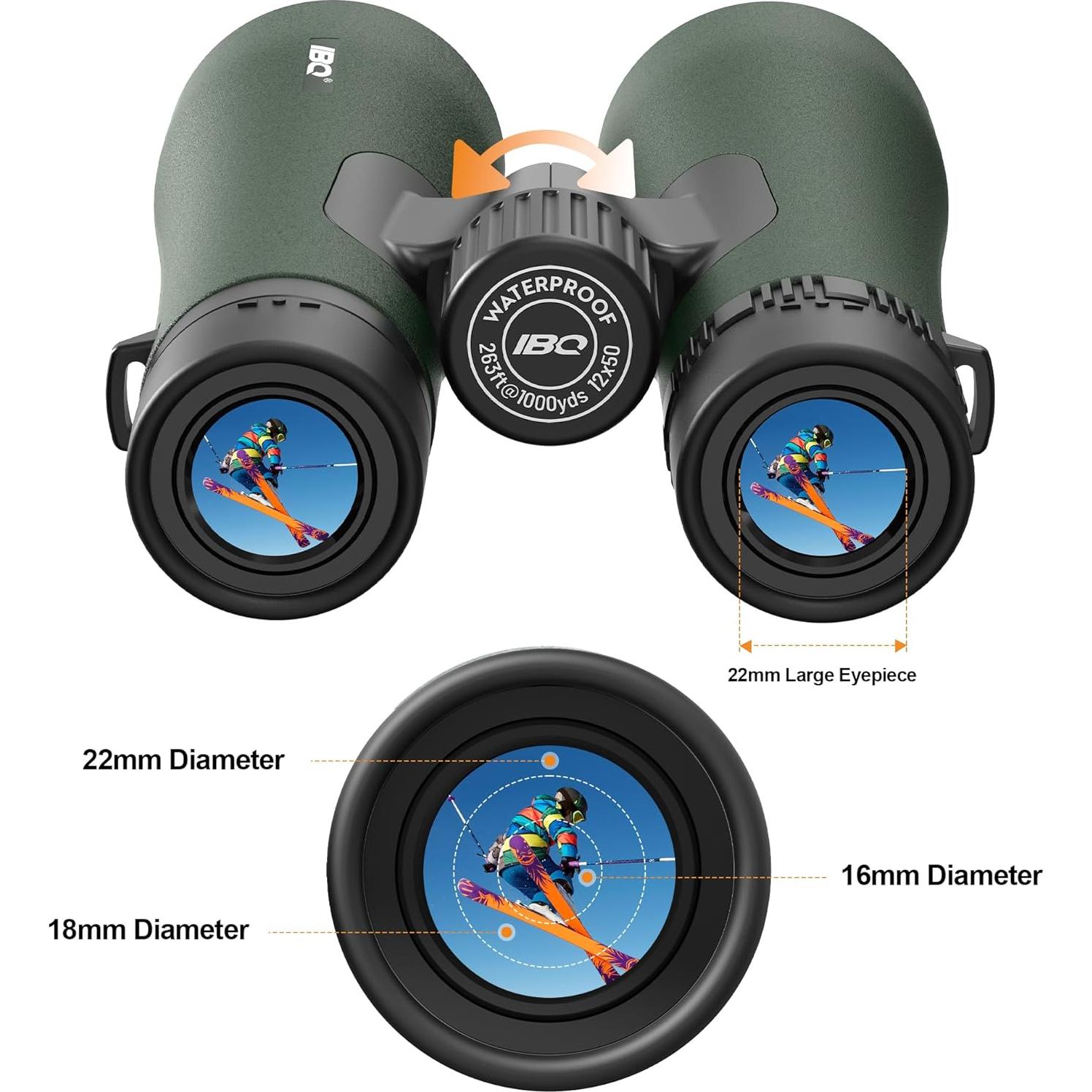 Binoculares IBQ 12x50mm Impermeables para Caza y Aves