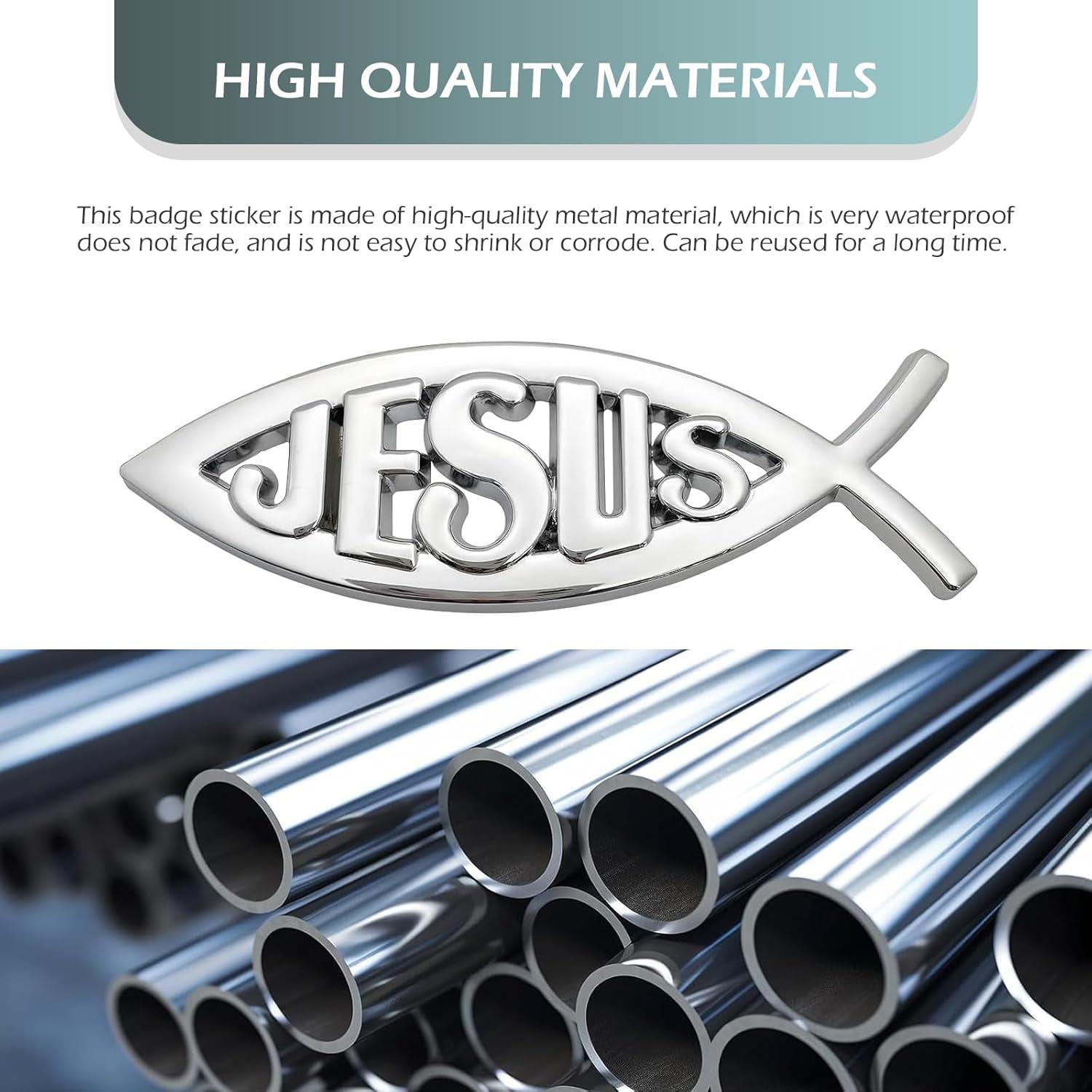 Emblema de Auto Pez de Jesús Bawkars 2 Piezas Aluminio Plata