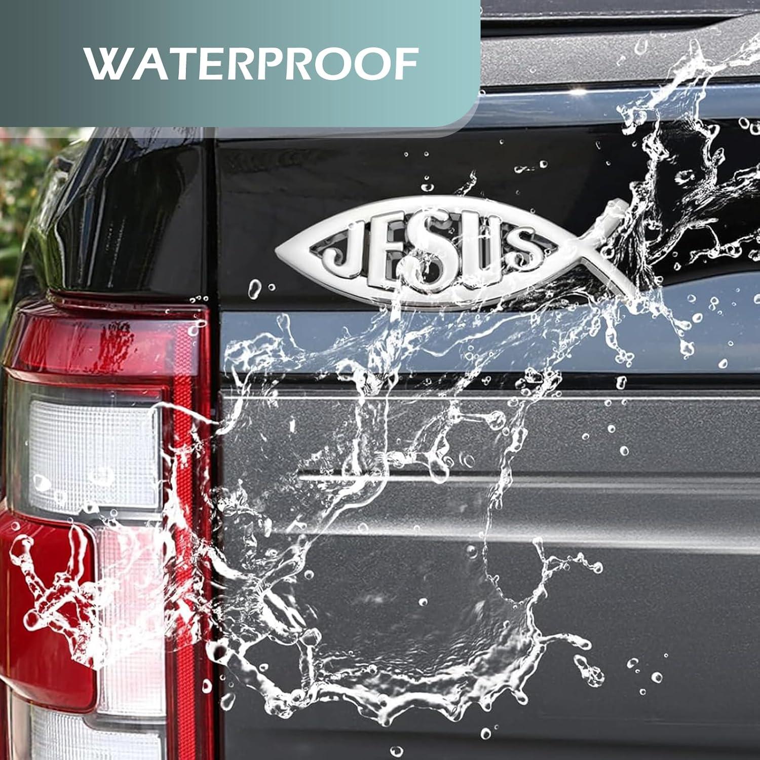 Emblema de Auto Pez de Jesús Bawkars 2 Piezas Aluminio Plata