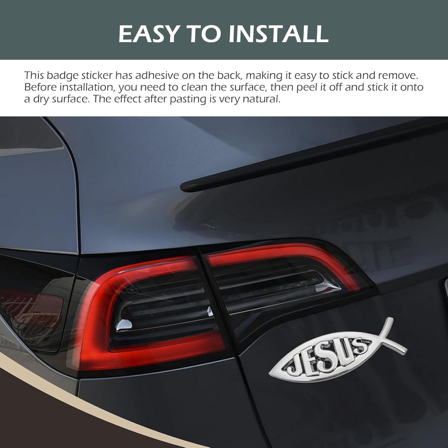 Emblema de Auto Pez de Jesús Bawkars 2 Piezas Aluminio Plata