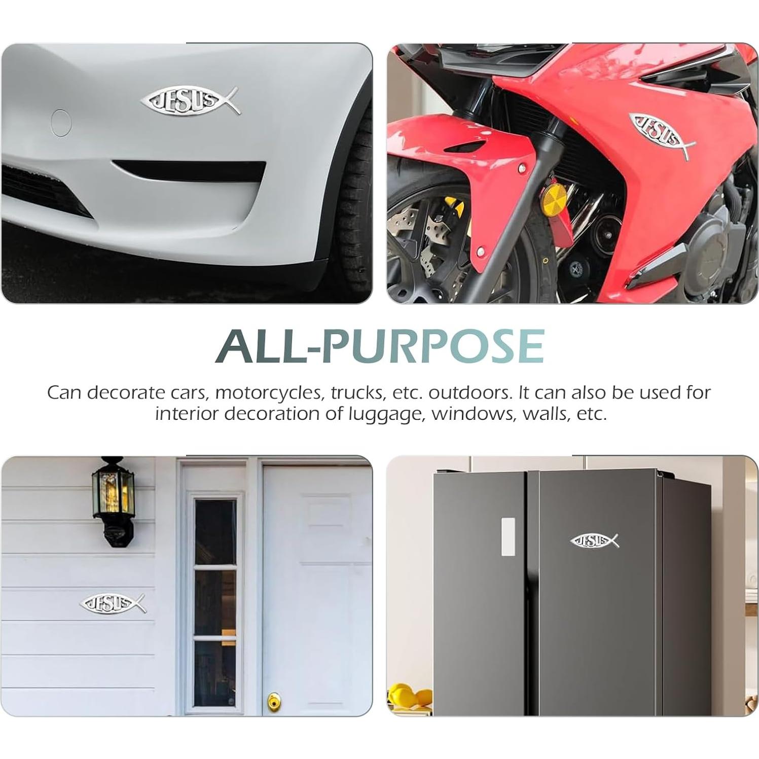 Emblema de Auto Pez de Jesús Bawkars 2 Piezas Aluminio Plata