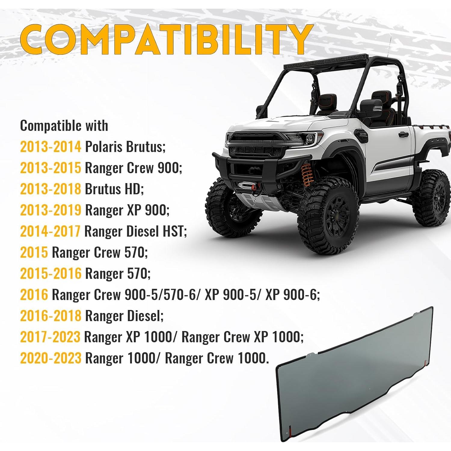 Parabrisas Trasero KUAFU Tinte Ahumado para Polaris Ranger 2013-2023