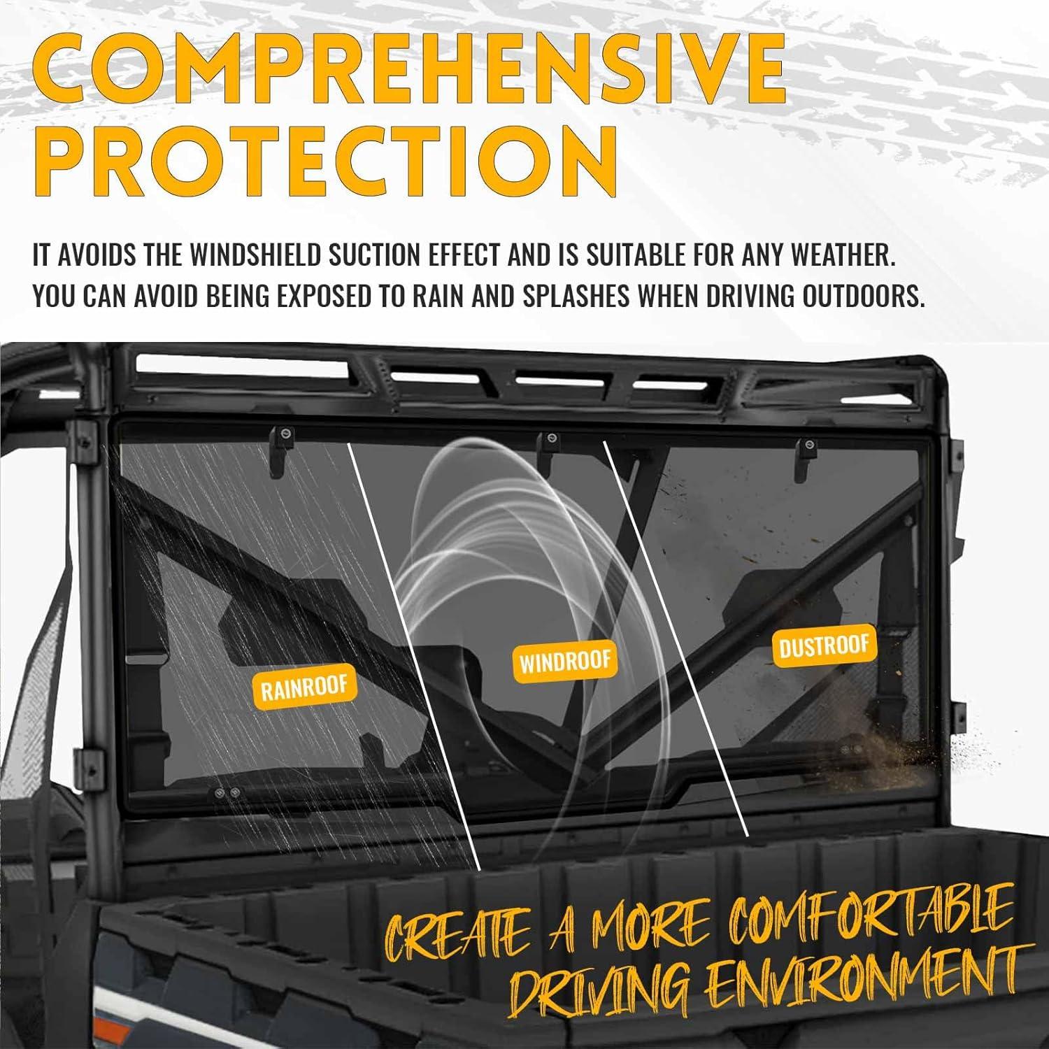 Parabrisas Trasero KUAFU Tinte Ahumado para Polaris Ranger 2013-2023