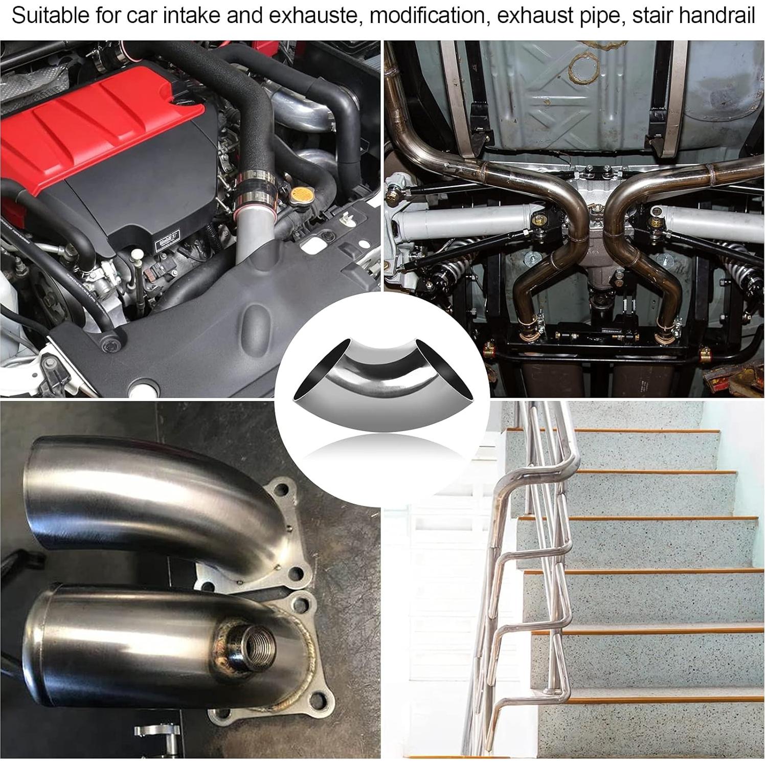 Codo de Escape ZOEYES 4 Pcs Acero Inoxidable 90 Grados 63 mm