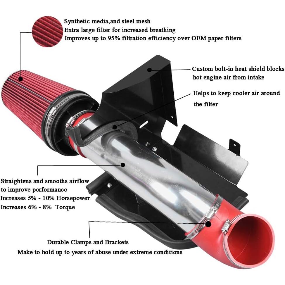 Kit de Entrada de Aire Frío MOOSUN 4" para GMC Chevy V8 4.8L-6.0L
