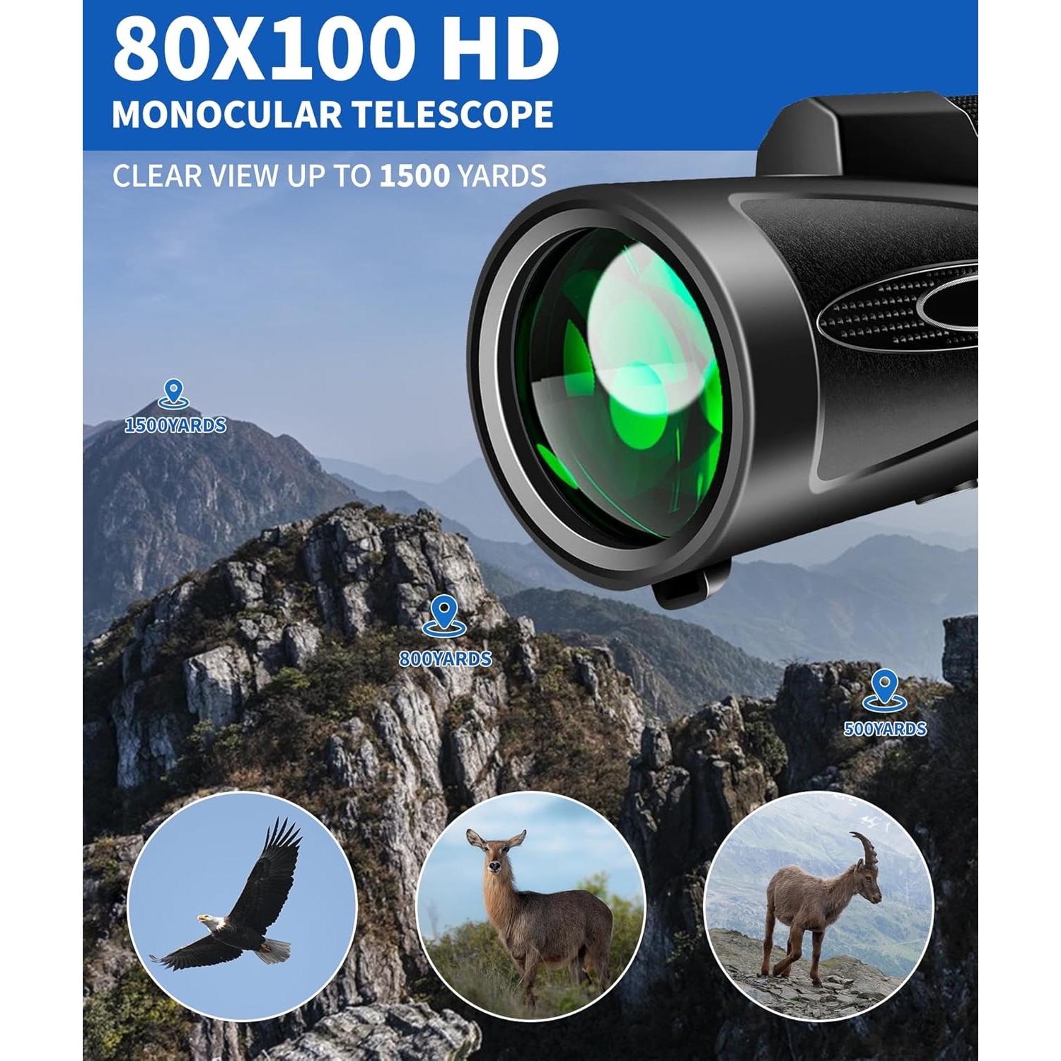 Telescopio Monocular 80x100 MD.LIFE con Adaptador y Trípode