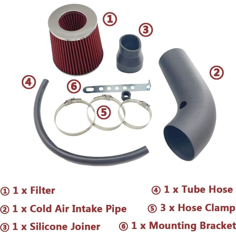 Kit de Toma de Aire Frío MOOSUN 76 mm Filtro Rojo Aluminio