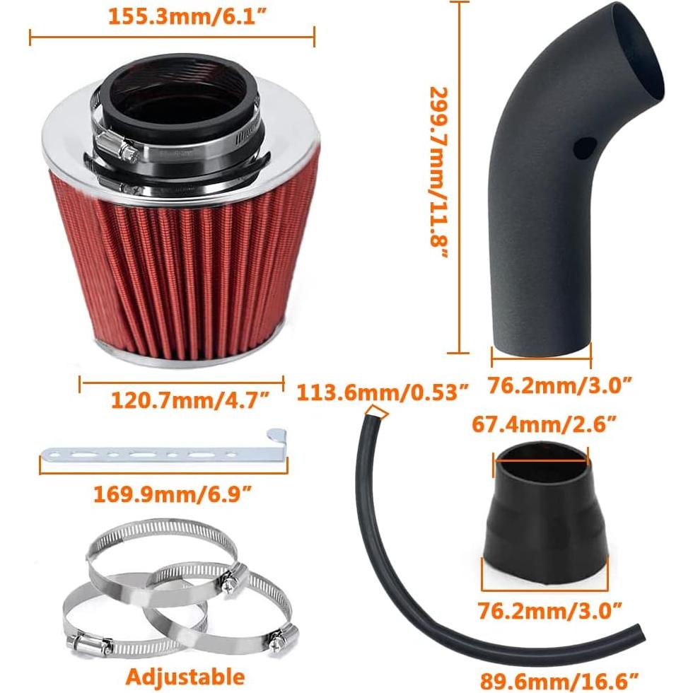 Kit de Toma de Aire Frío MOOSUN 76 mm Filtro Rojo Aluminio