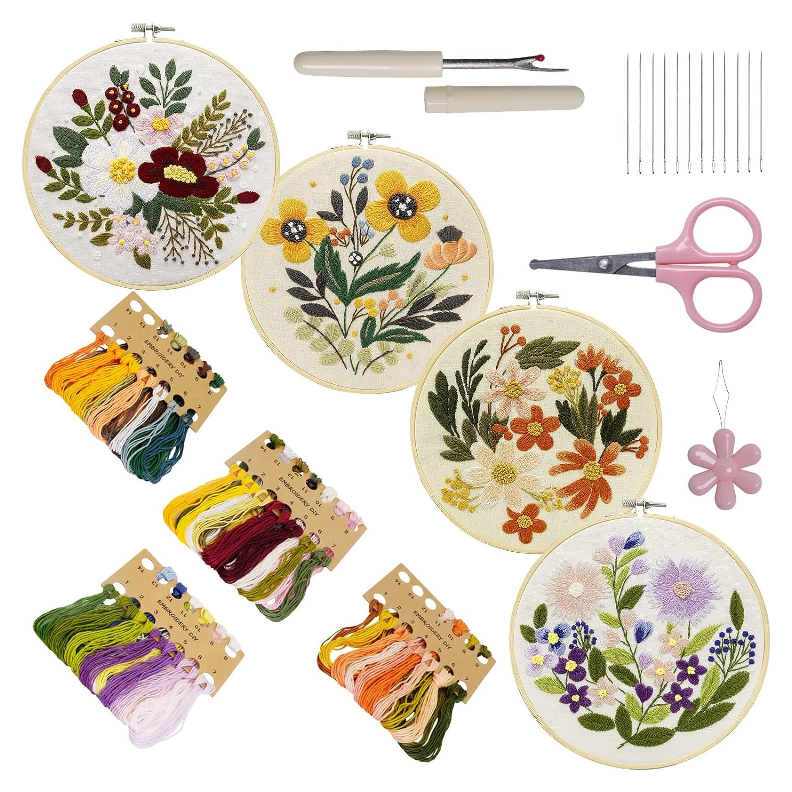 Kit de Bordado Bonroy 4 Sets para Principiantes con Aros