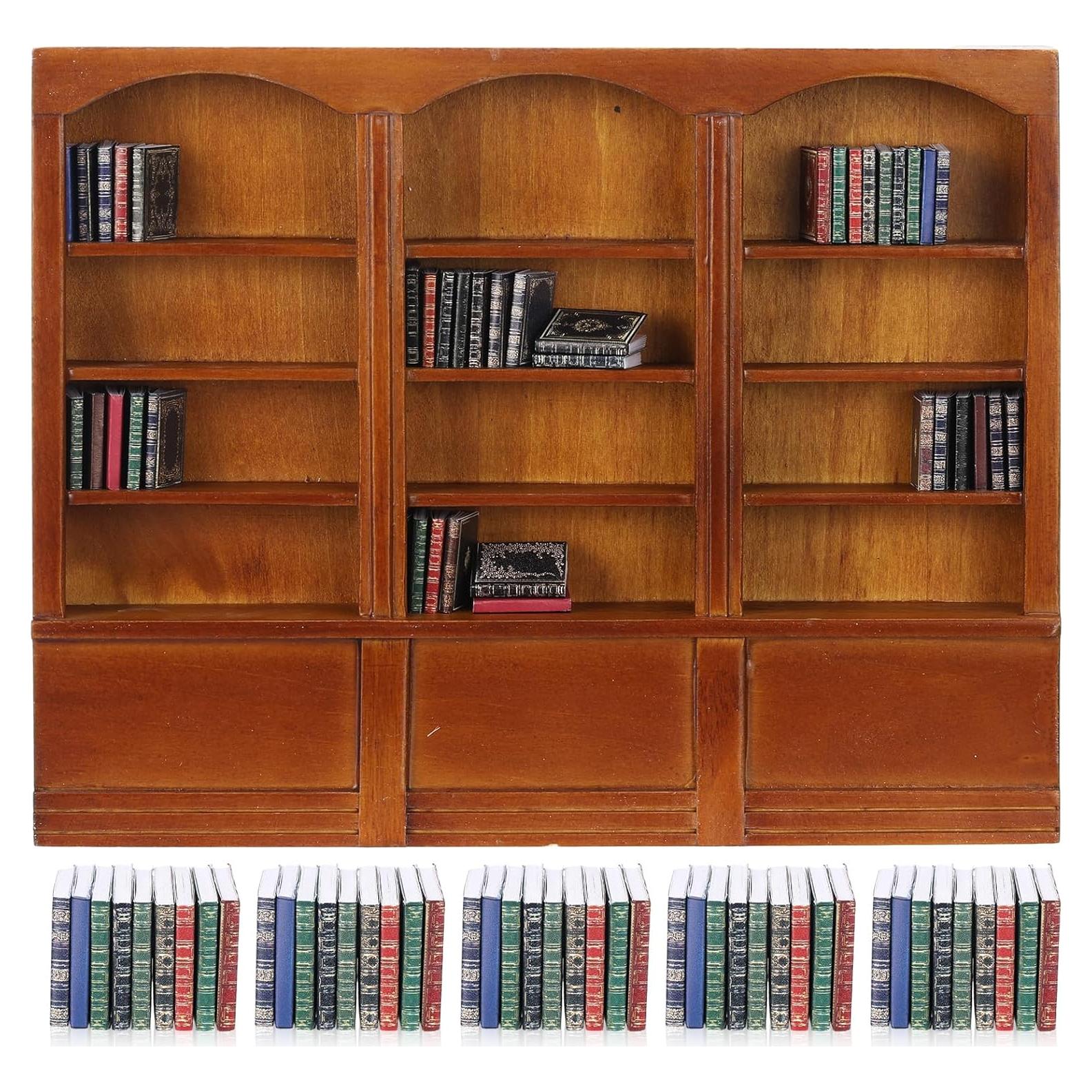 Estante de libros miniatura Chivertion 1:12 con 48 libros