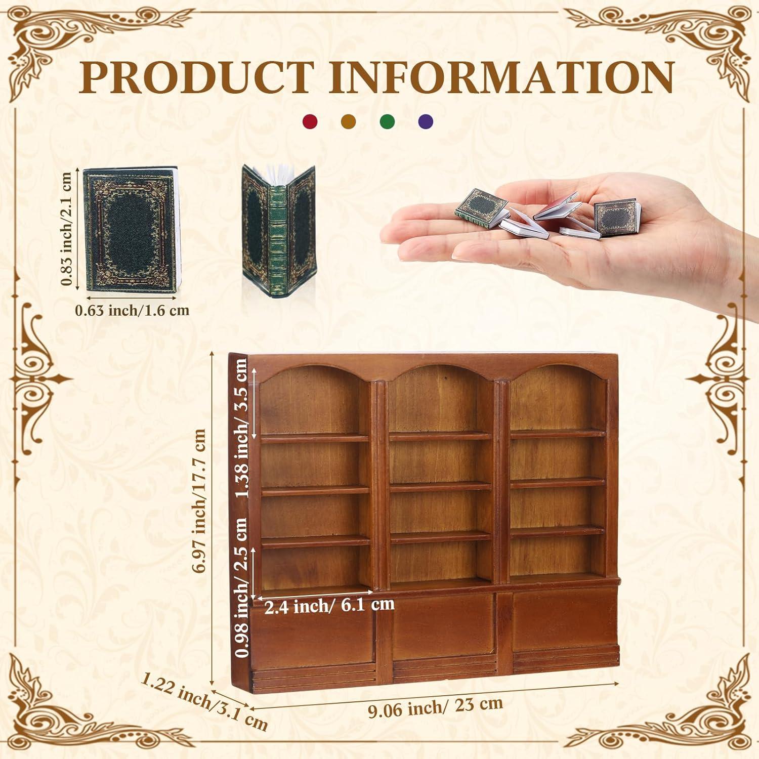 Estante de libros miniatura Chivertion 1:12 con 48 libros