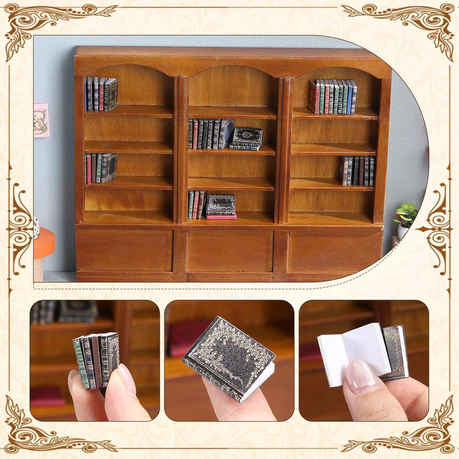 Estante de libros miniatura Chivertion 1:12 con 48 libros