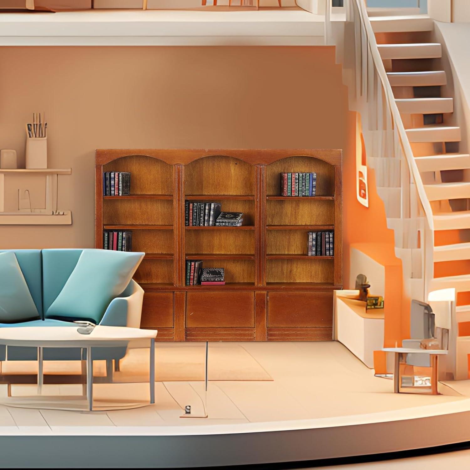 Estante de libros miniatura Chivertion 1:12 con 48 libros