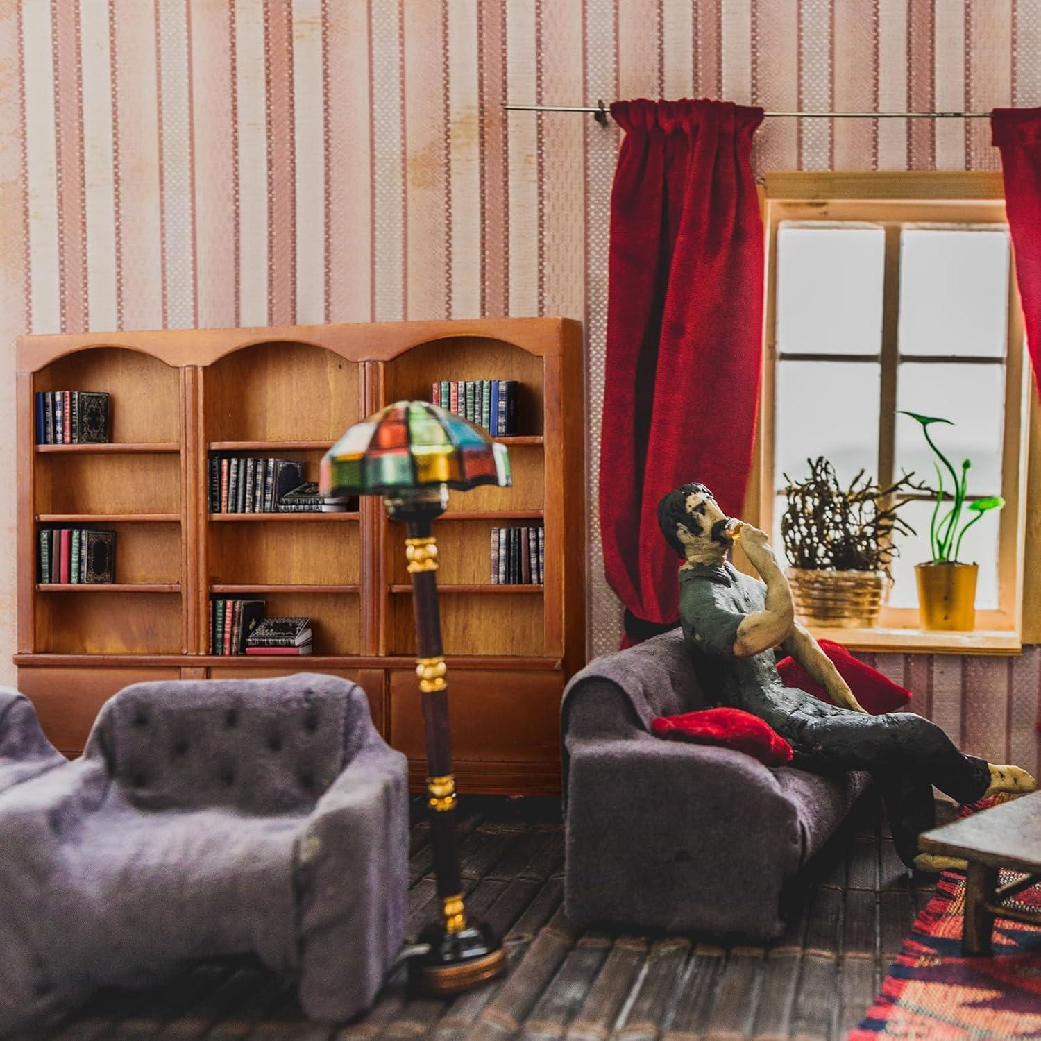 Estante de libros miniatura Chivertion 1:12 con 48 libros