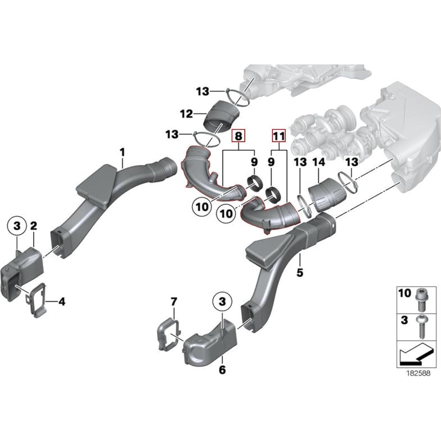 Kit de mangueras de entrada de aire GTGORTOI para BMW 4.4L