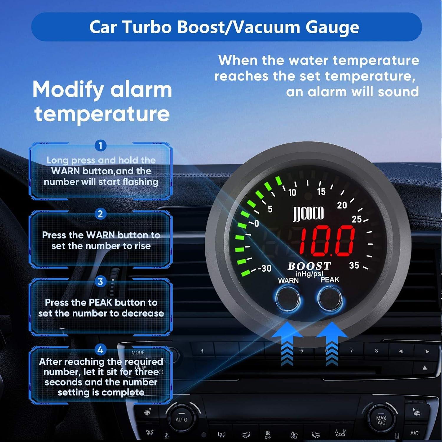 Medidor de Presión de Turbo ZHSYMX 52mm LED Rojo para Coche