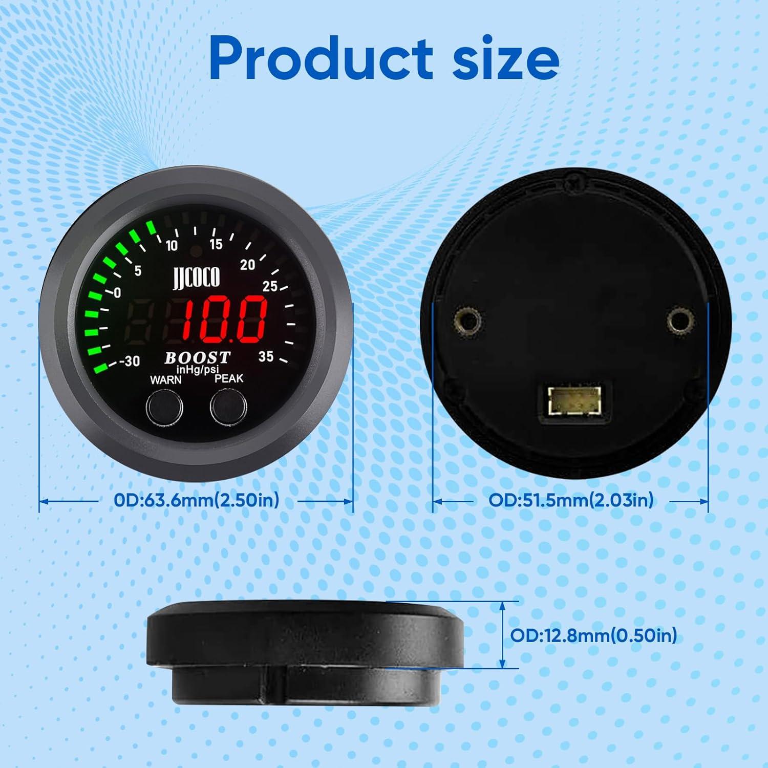 Medidor de Presión de Turbo ZHSYMX 52mm LED Rojo para Coche