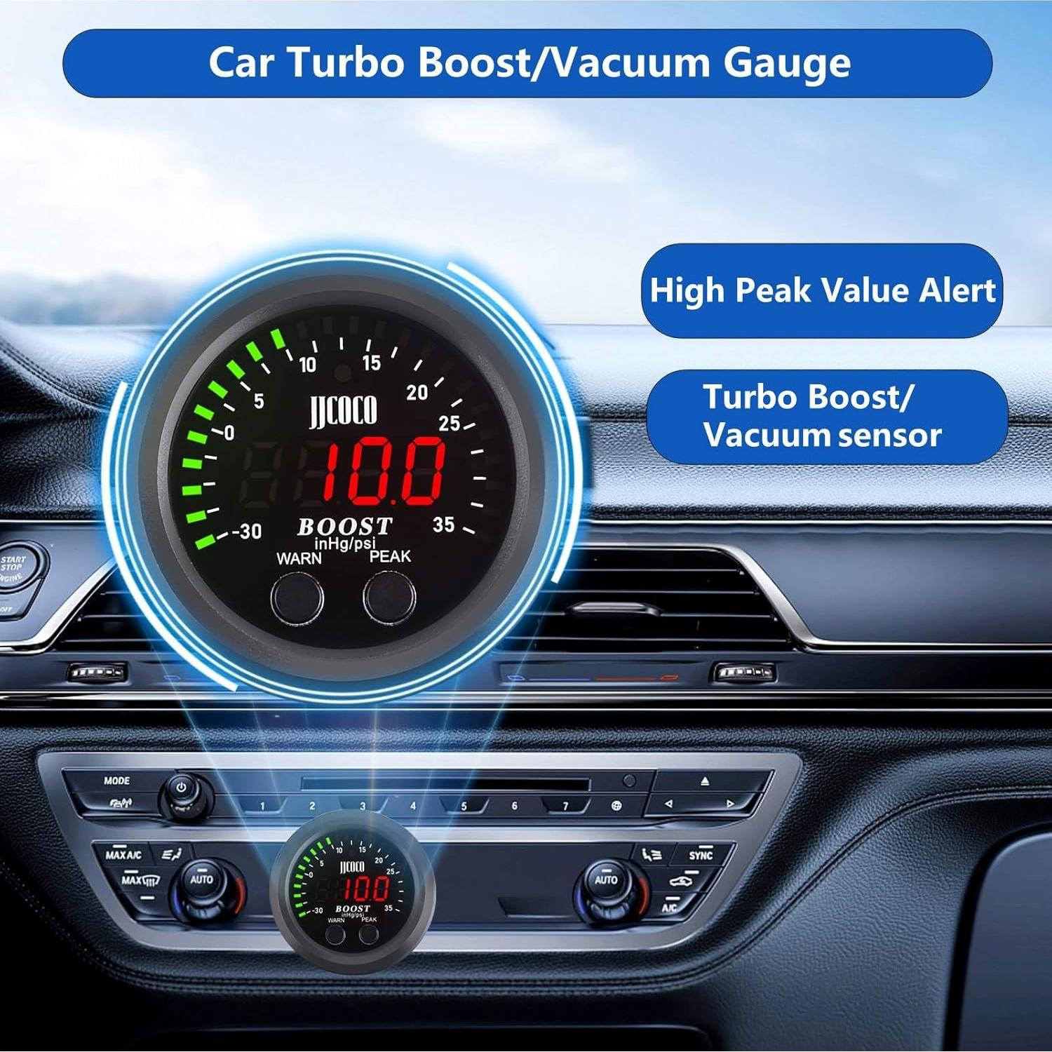 Medidor de Presión de Turbo ZHSYMX 52mm LED Rojo para Coche