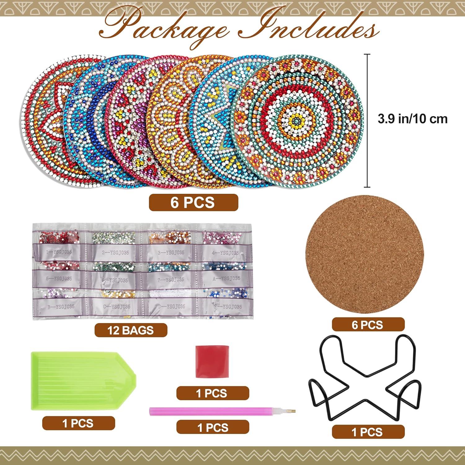 Temlum Kit 6 Posavasos Diamante Mandala con Soporte