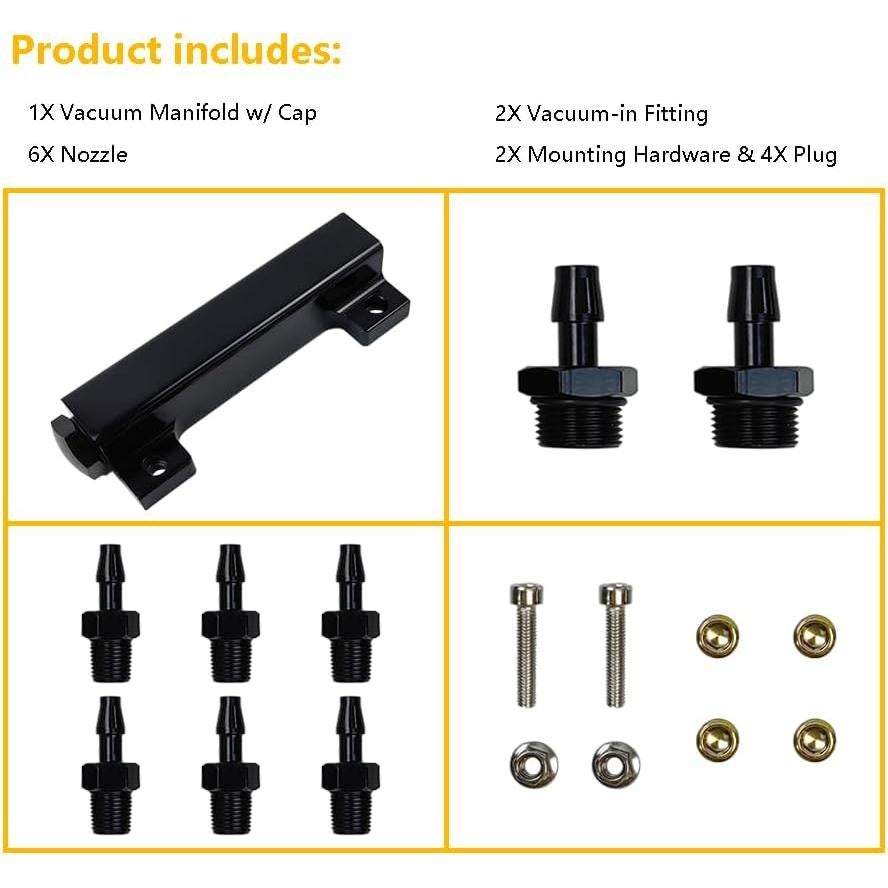 Kit Colector de Vacío 6 Puertos LLNSEAUTO para Turbo