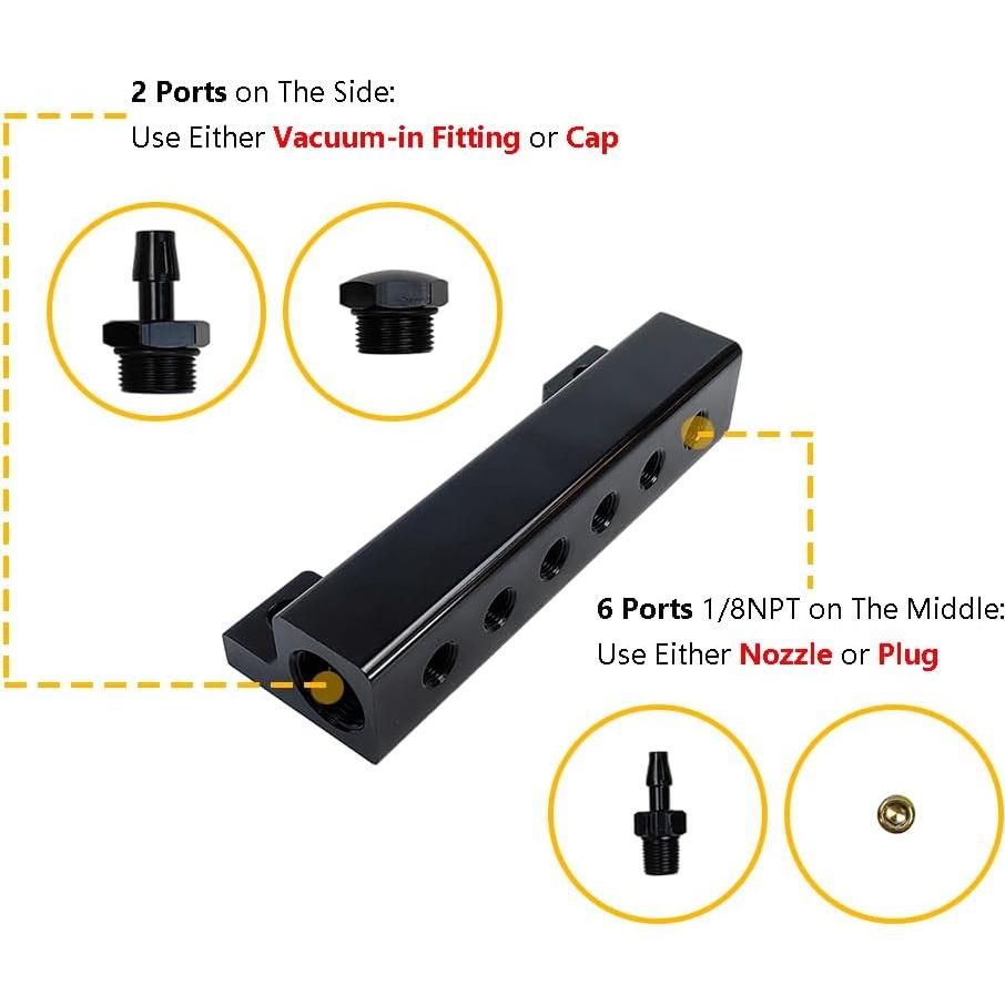Kit Colector de Vacío 6 Puertos LLNSEAUTO para Turbo