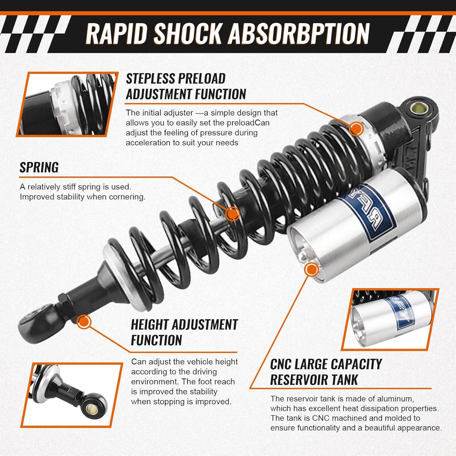 Amortiguadores Traseros Universales GZYF 340mm para Motocicleta