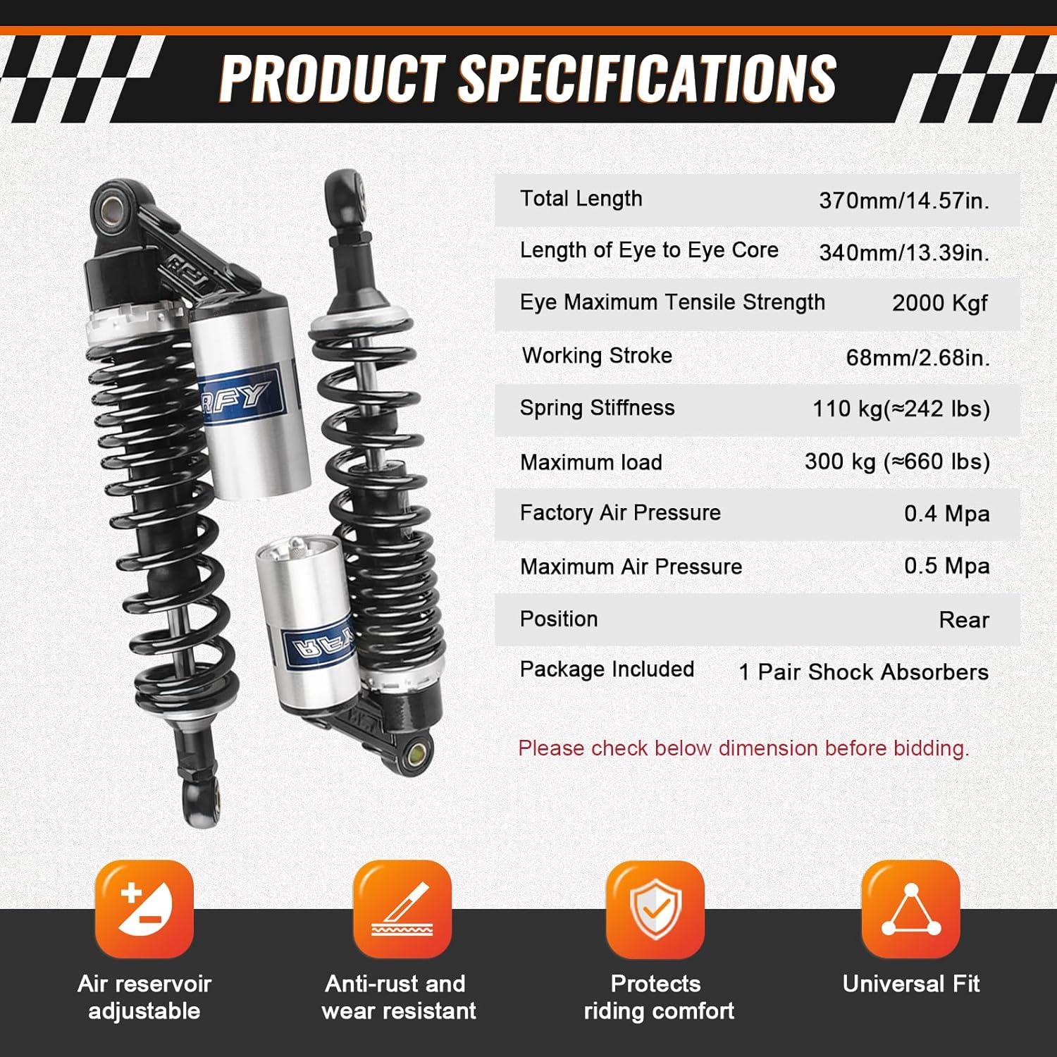 Amortiguadores Traseros Universales GZYF 340mm para Motocicleta