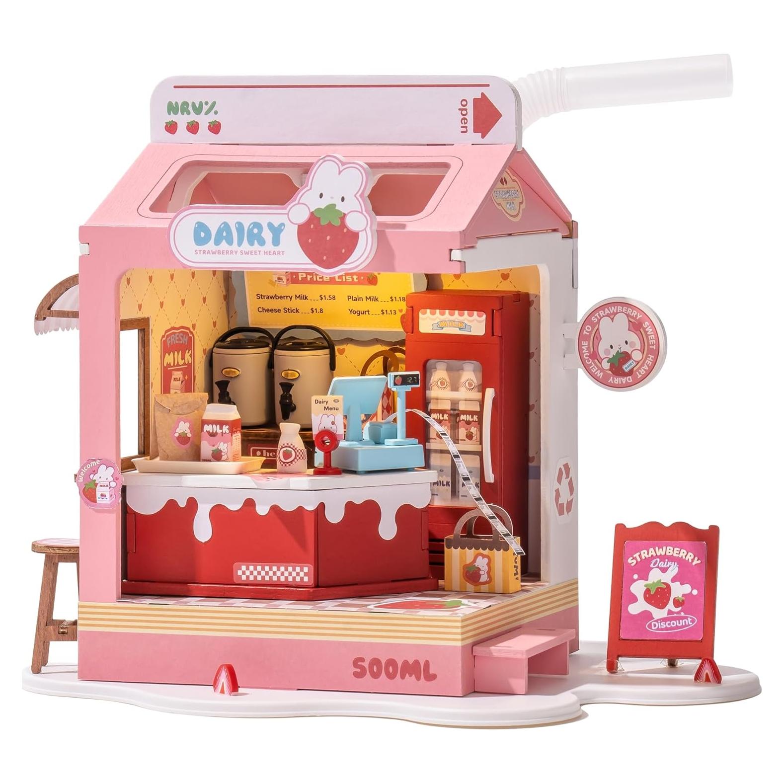 Kit Mini Casa DIY Wowood Milkbox de Fresa 15x11x18 cm