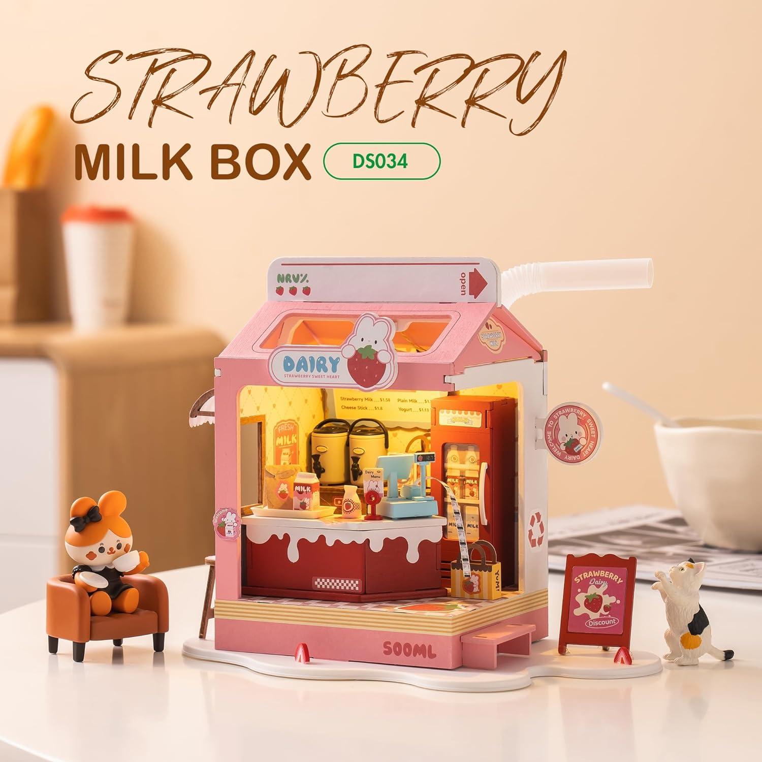 Kit Mini Casa DIY Wowood Milkbox de Fresa 15x11x18 cm