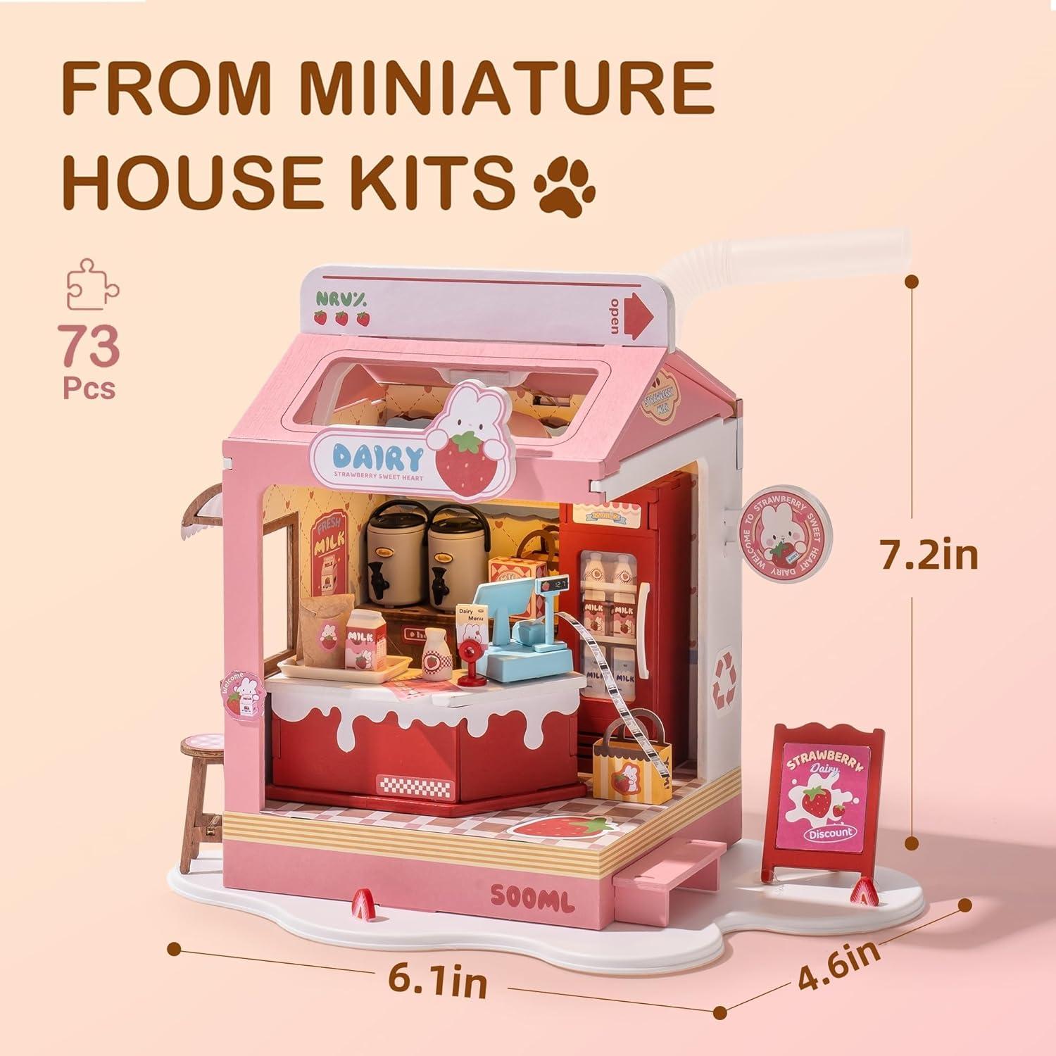 Kit Mini Casa DIY Wowood Milkbox de Fresa 15x11x18 cm