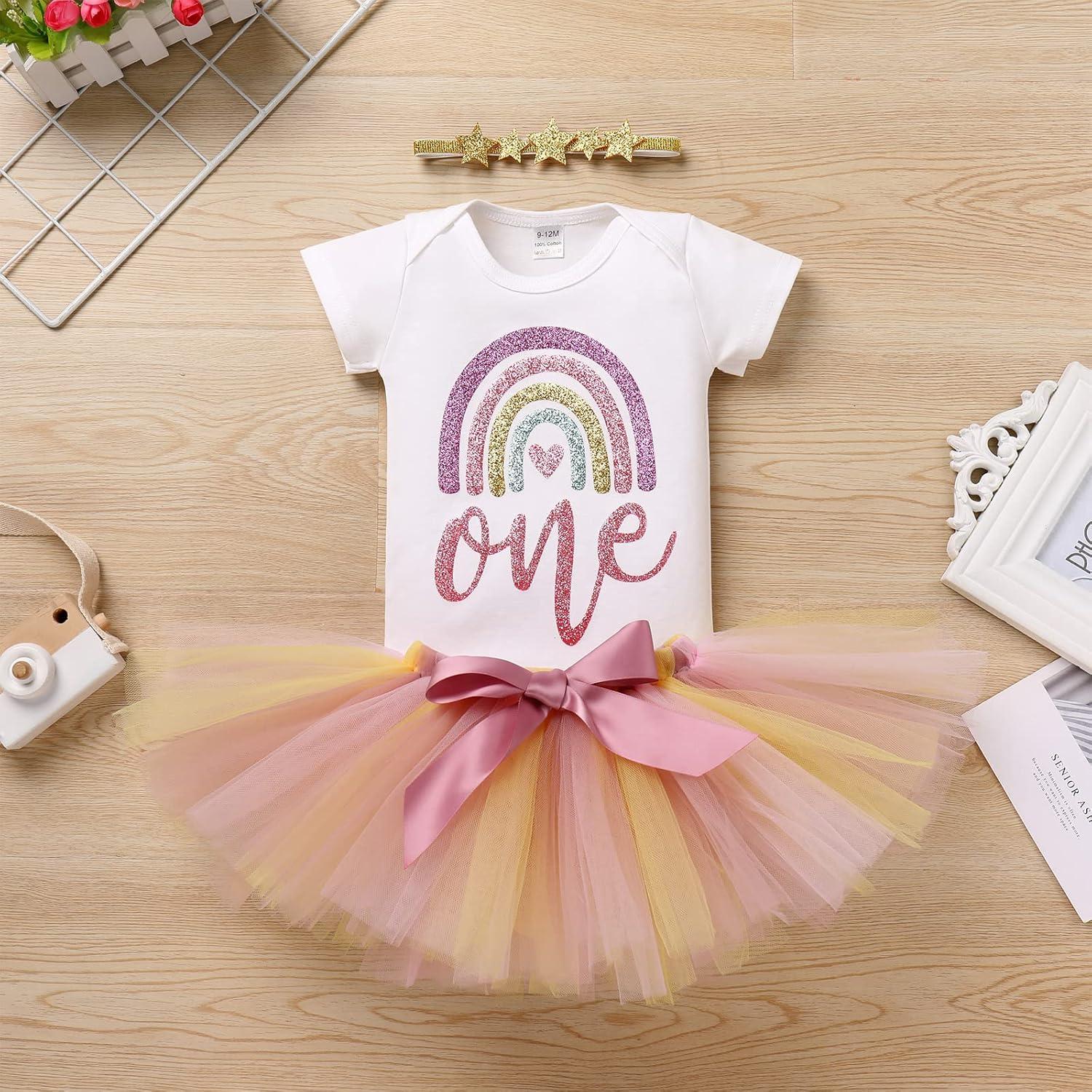 Conjunto de Cumpleaños 1er Año Niña AWIBMK Mono Arcoíris