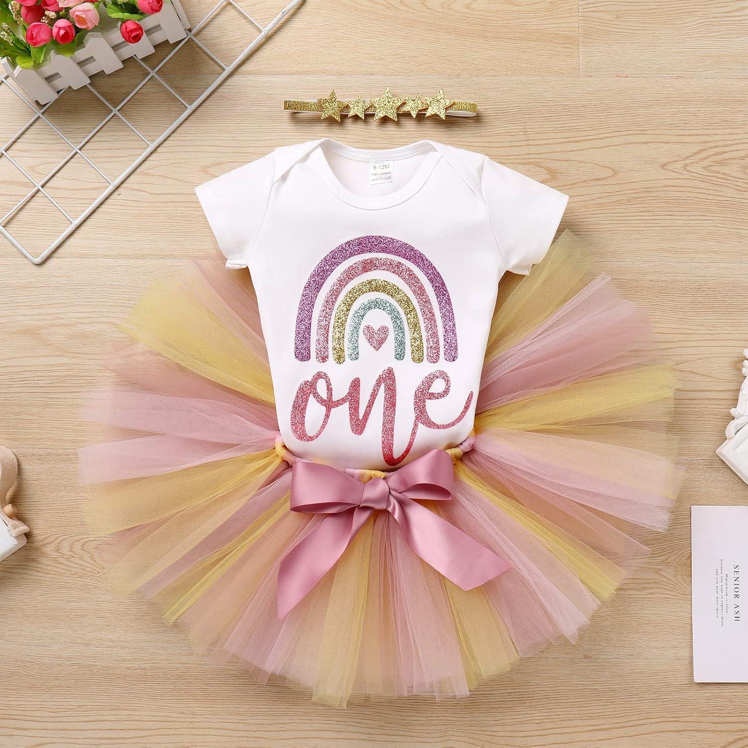 Conjunto de Cumpleaños 1er Año Niña AWIBMK Mono Arcoíris