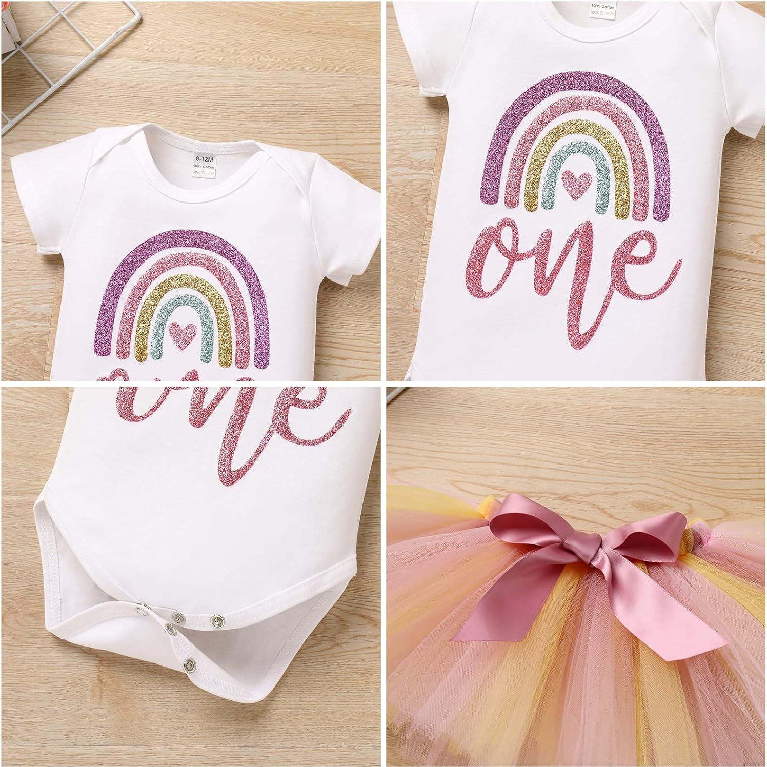 Conjunto de Cumpleaños 1er Año Niña AWIBMK Mono Arcoíris