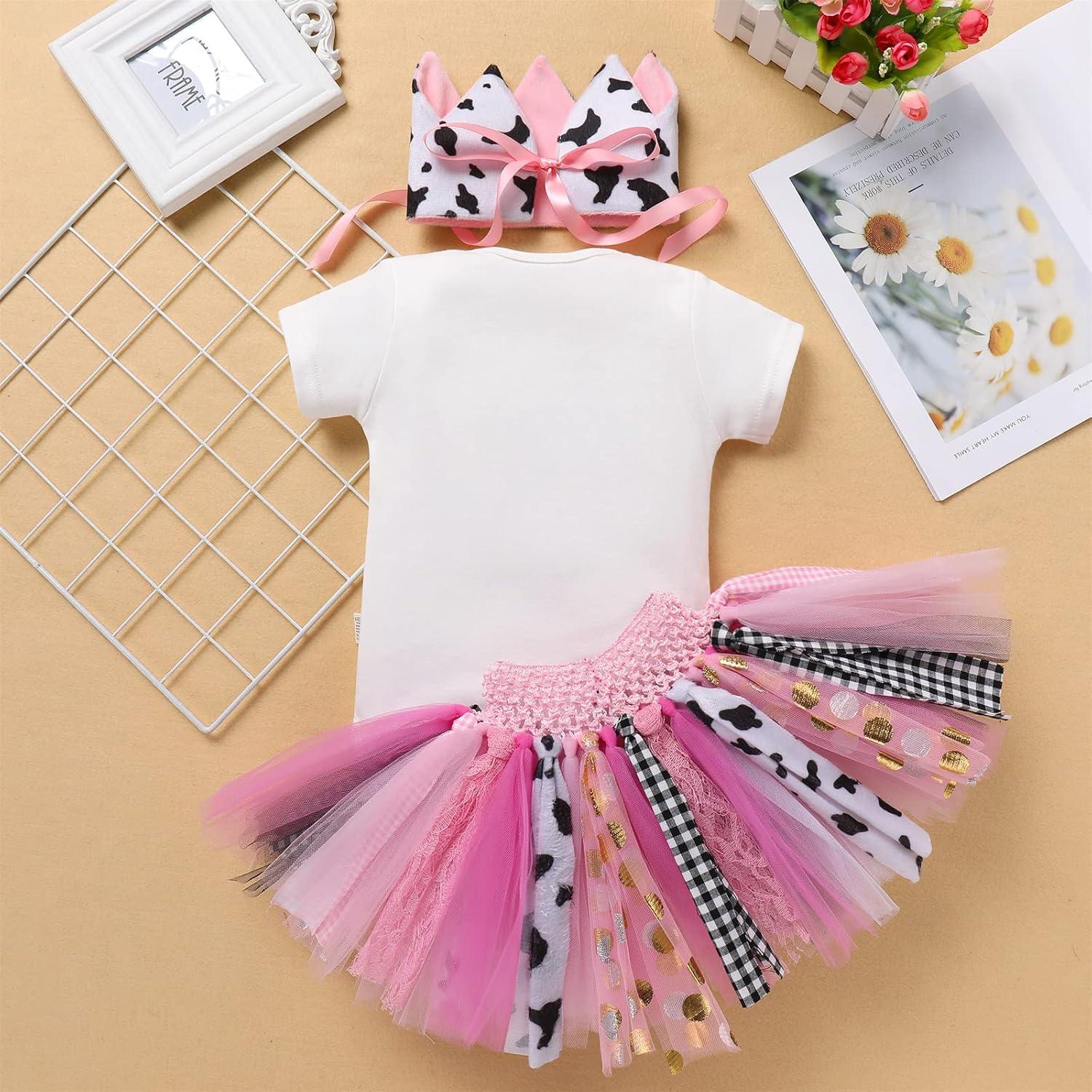 Conjunto de Cumpleaños 1 Año Niña AWIBMK Mono Vaca Tutu