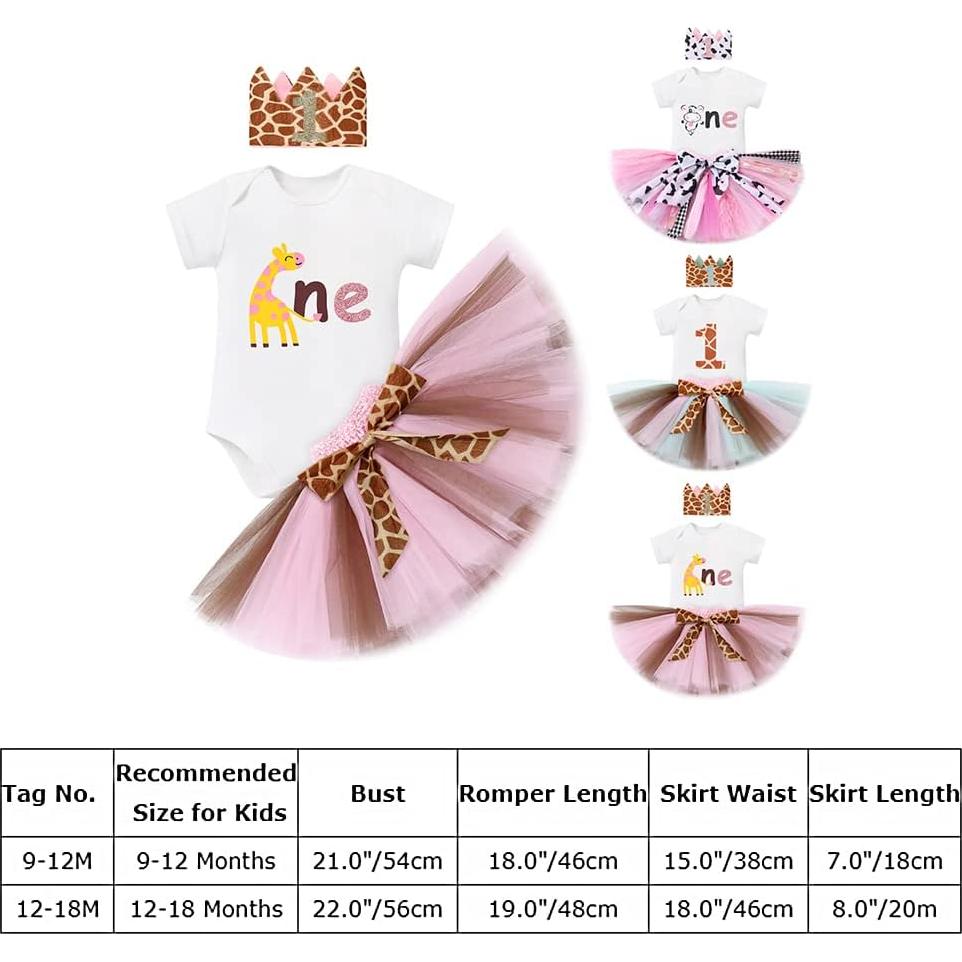 Conjunto de Cumpleaños 1 Año Niña AWIBMK Mono Vaca Tutu