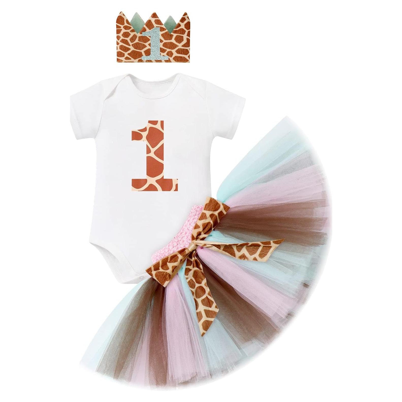 Conjunto de Cumpleaños 1er Año Niña AWIBMK Mono Jirafa